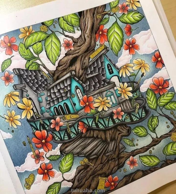 美术机构老师的彩铅画作品，细腻却不失单调