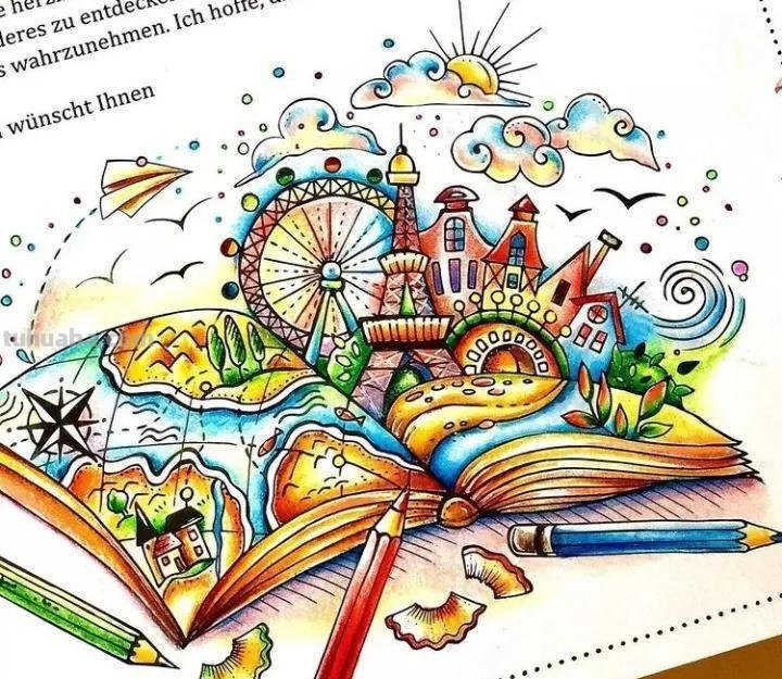 美术机构老师的彩铅画作品，细腻却不失单调