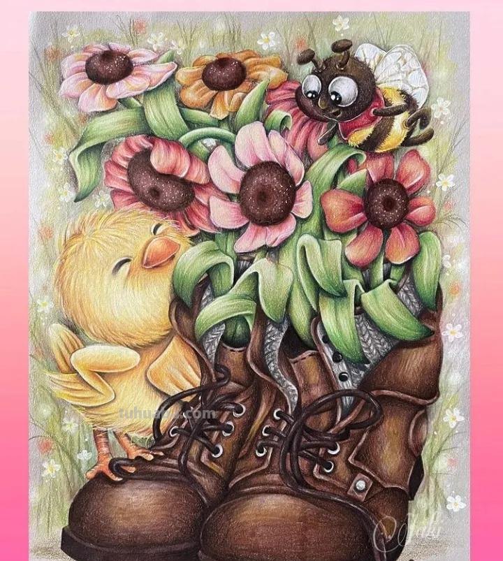 美术机构老师的彩铅画作品，细腻却不失单调