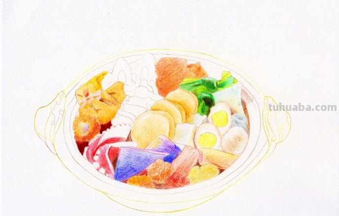 怎么画关东煮彩铅画 初学者彩铅画步骤？