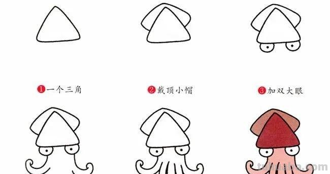 每天学一幅简笔画-章鱼动物简笔画步骤图片大全