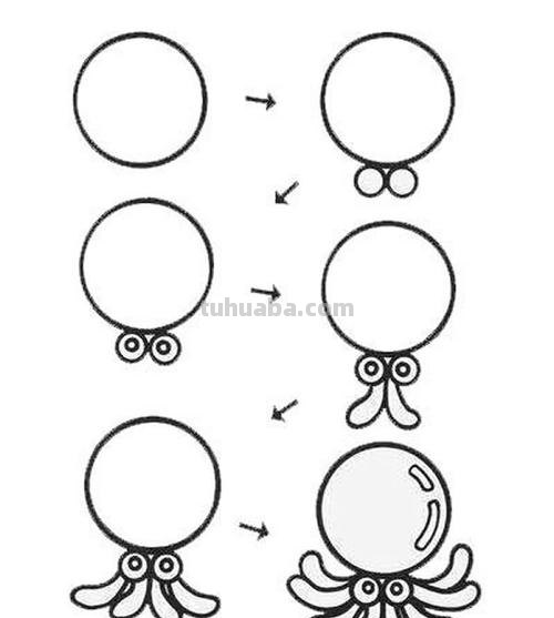 每天学一幅简笔画-章鱼动物简笔画步骤图片大全