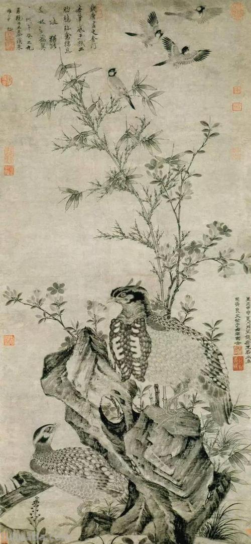 辽代时期著名画家萧融《花鸟图》经典绘画作品形态生动逼真赏析