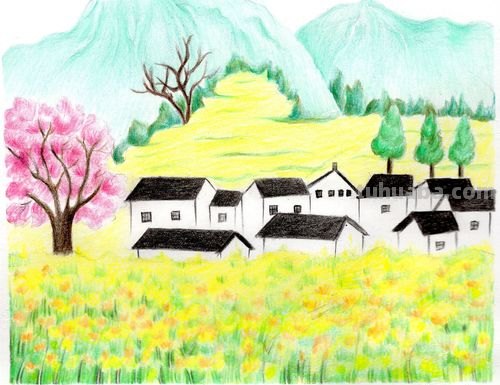春天踏青的彩铅画怎么画 彩铅画自学教程风景？