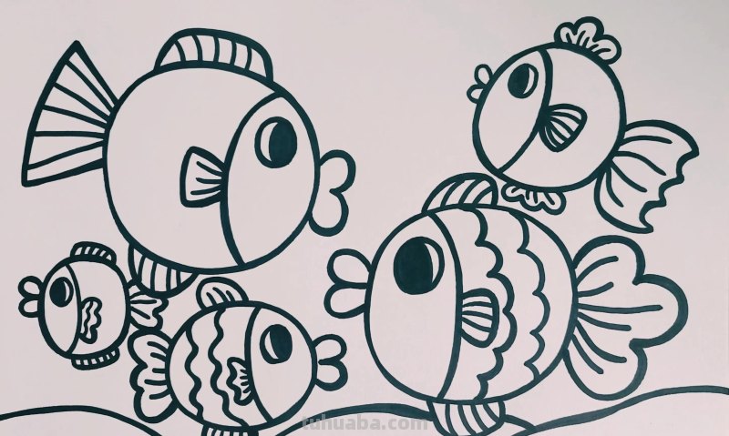 小鱼简笔画，鱼简笔画，小鱼儿童创意画，用圆形画可爱的小鱼