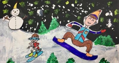 冬天滑雪的彩铅画怎么画 一年级的滑雪的画简单一点的，好画的？