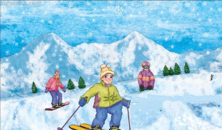 冬天滑雪的彩铅画怎么画 一年级的滑雪的画简单一点的，好画的？