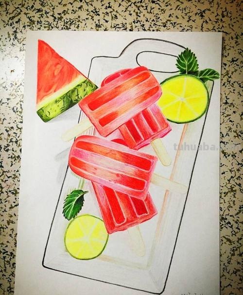 用彩铅画西瓜冰淇淋怎么画 二年级画冰淇淋？