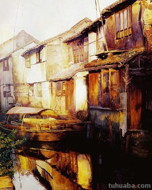 水乡色彩画：迷人的水乡风景在画布上绽放 