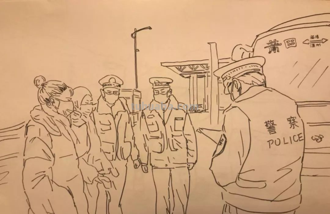 警察防疫速写 关于崇左市的绘画？