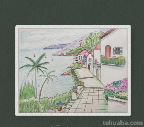 海缤小城怎么画(彩铅画) 画一幅海滨小城的画简单3年级？