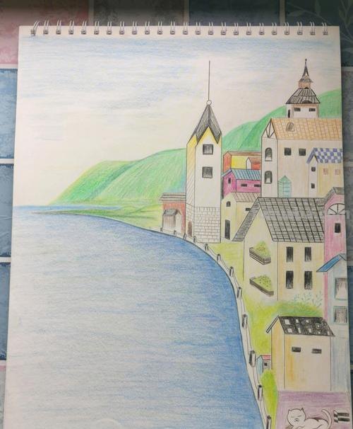 海缤小城怎么画(彩铅画) 画一幅海滨小城的画简单3年级？