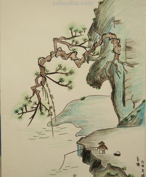 画山水加彩铅上色怎么画 怎样用彩铅画有山又有水的画？