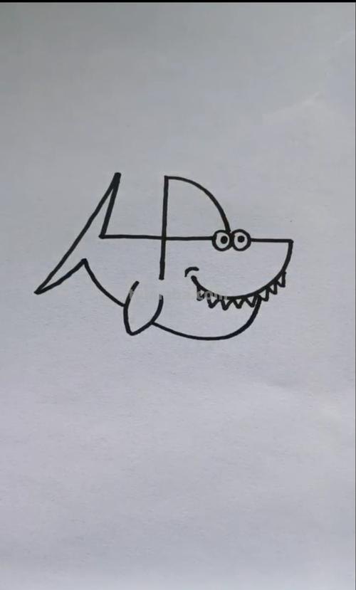 儿童简笔画精选-用数字 “4” 画鲨鱼(Shark)