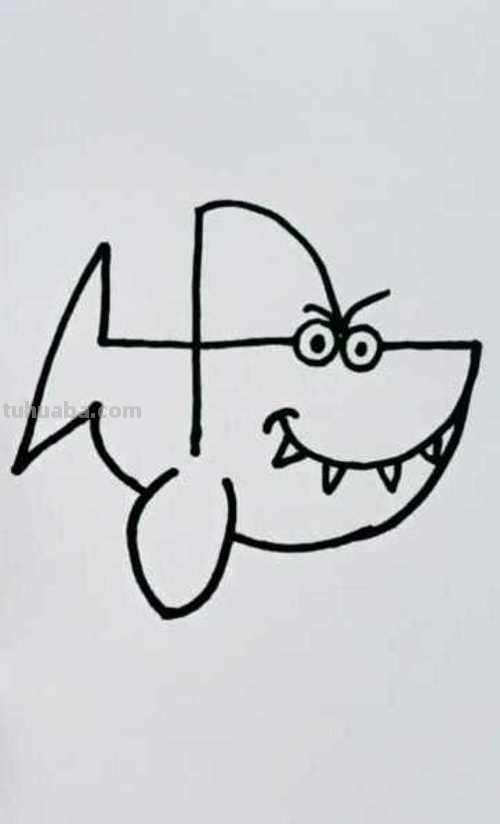 儿童简笔画精选-用数字 “4” 画鲨鱼(Shark)