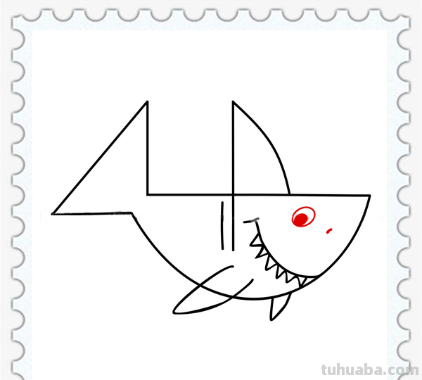 儿童简笔画精选-用数字 “4” 画鲨鱼（Shark）