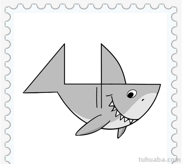 儿童简笔画精选-用数字 “4” 画鲨鱼（Shark）