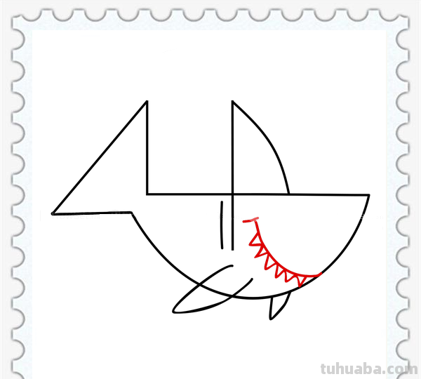 儿童简笔画精选-用数字 “4” 画鲨鱼（Shark）