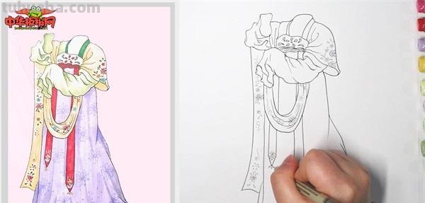 用彩铅画古风裙怎么画 儿童公主裙 古装画？