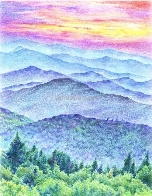 怎么画简单风景画彩铅 怎样用彩铅画有山又有水的画？