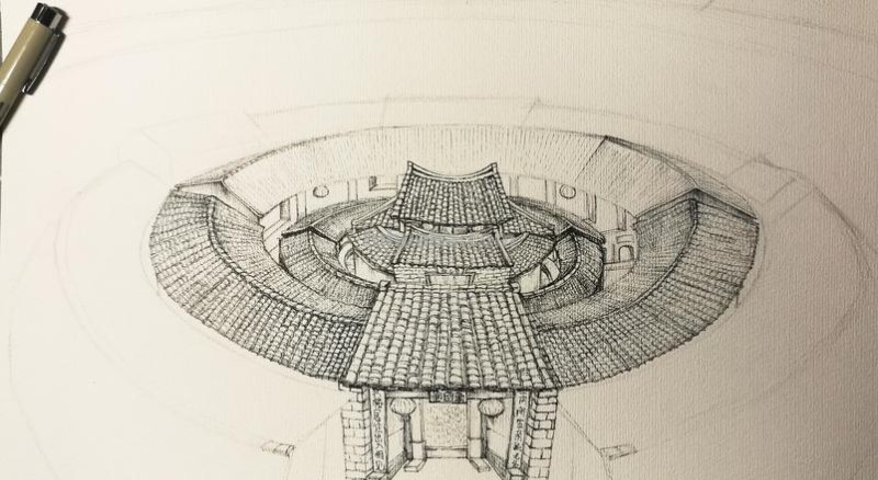 彩铅画的土楼怎么画 土楼外观的描写
