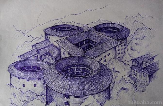 彩铅画的土楼怎么画 土楼外观的描写