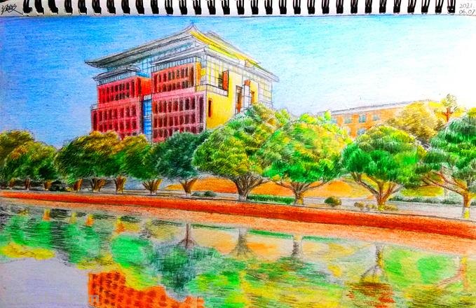 校园的风景彩铅画怎么画 校园画简单又漂亮？