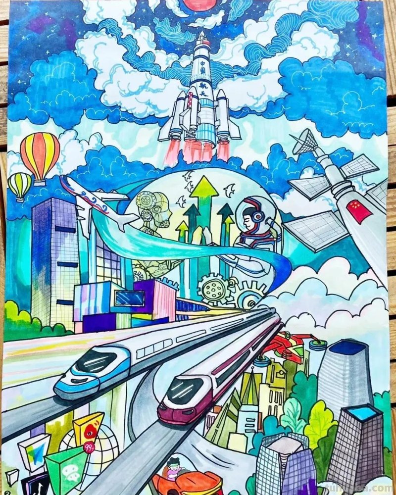 38张幸福新时代生活主题画，学生作业必备参考素材！