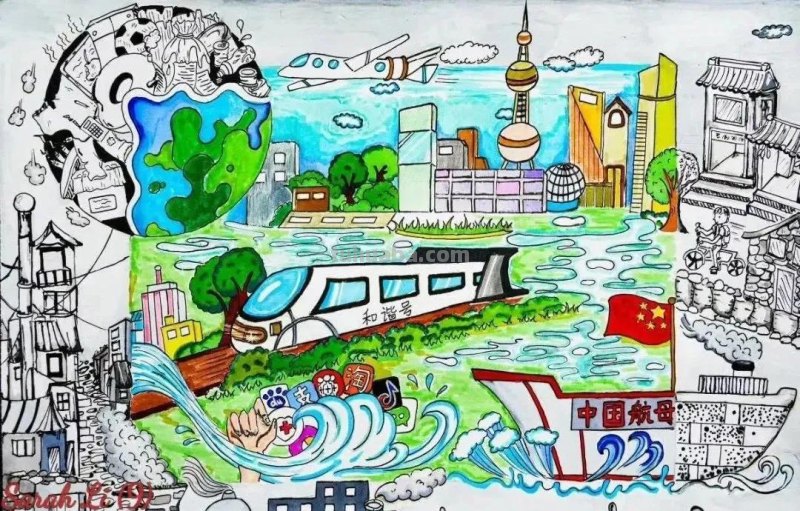 38张幸福新时代生活主题画，学生作业必备参考素材！