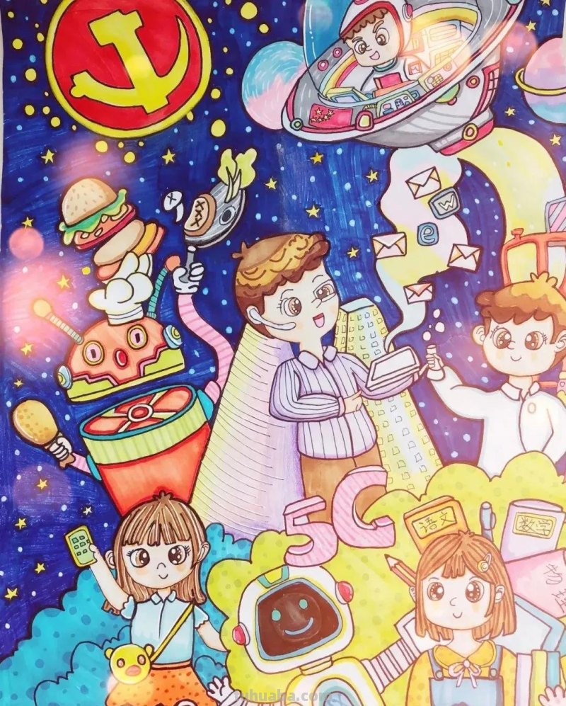 38张幸福新时代生活主题画，学生作业必备参考素材！