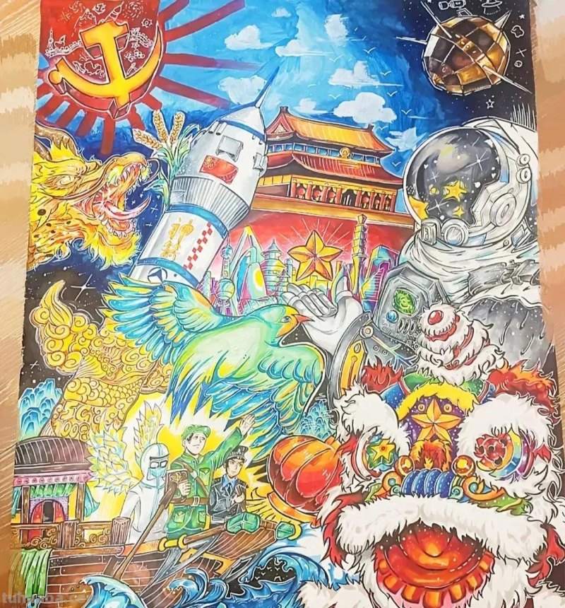 38张幸福新时代生活主题画，学生作业必备参考素材！
