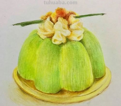 彩铅画绿色的蛋糕怎么画 蛋糕画画教程？