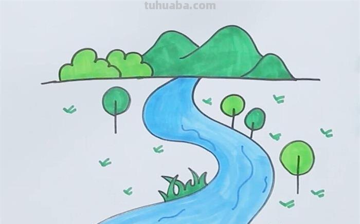 河水怎么画简笔画图片 如何用马克笔画小河？