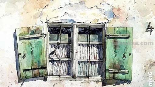 9张极具美感与意境的窗户水彩画插画作品欣赏