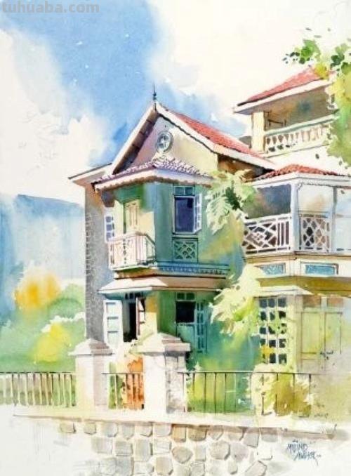 一组浪漫唯美的水彩风景画,像梦境般静谧美好