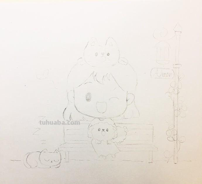 彩铅上色简笔画 小姑娘和小狗狗