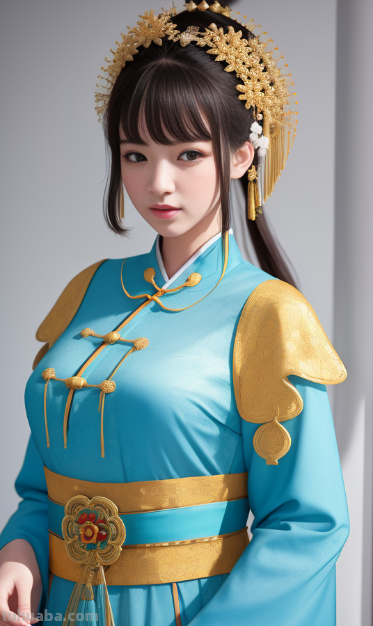 AI绘画国风美女青蓝色服饰第6组，可以作为现代汉服设计的思路哦