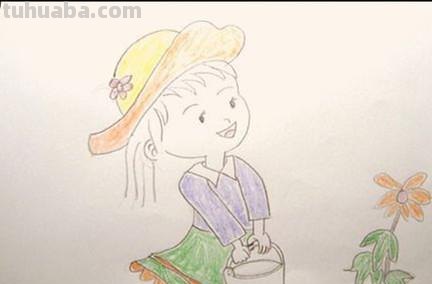 彩铅画怎么画简单图案女孩 如何画浇花的小女孩？