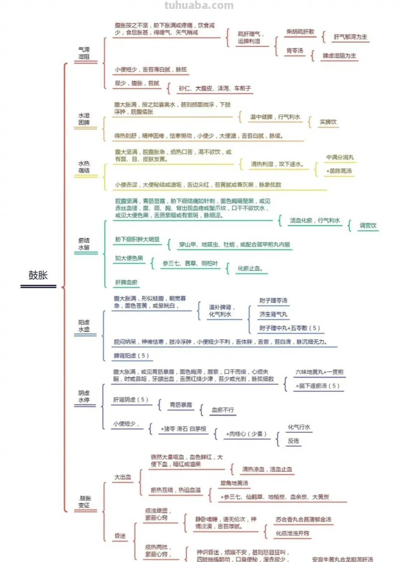 便秘、失眠、腹水、自汗盗汗等辩证思维导图