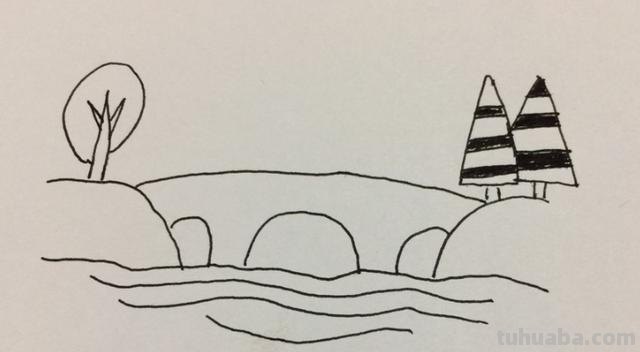 彩铅画怎么画风景桥 怎么手绘小桥流水山水风景简笔画？