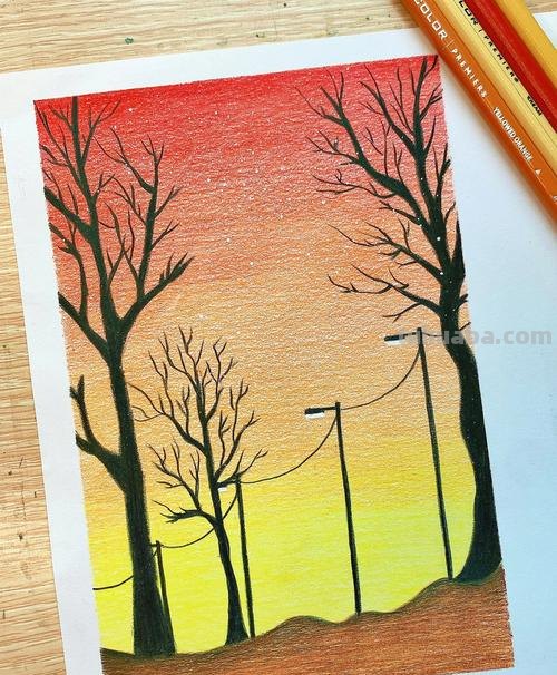 唯美风景怎么画彩铅图 怎么用彩铅画风景画小学?