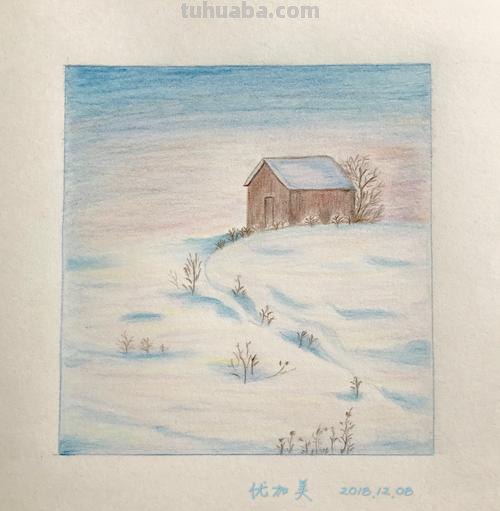 零基础如何画彩铅,教你画一幅浪漫的雪景