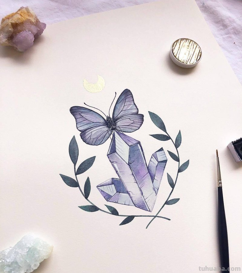 跟着画家画水彩，植物与昆虫唯美插画，大自然的和谐之美