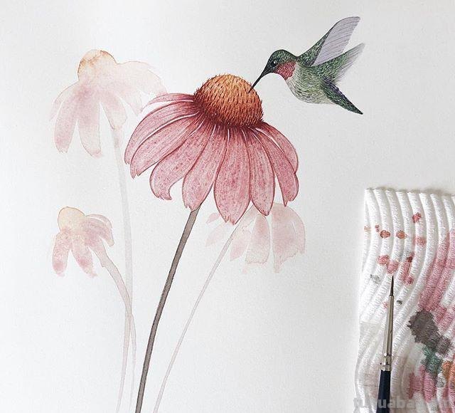 跟着画家画水彩，植物与昆虫唯美插画，大自然的和谐之美