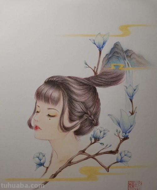 怎么画古风女子彩铅图 用彩铅画画简单古风公主?