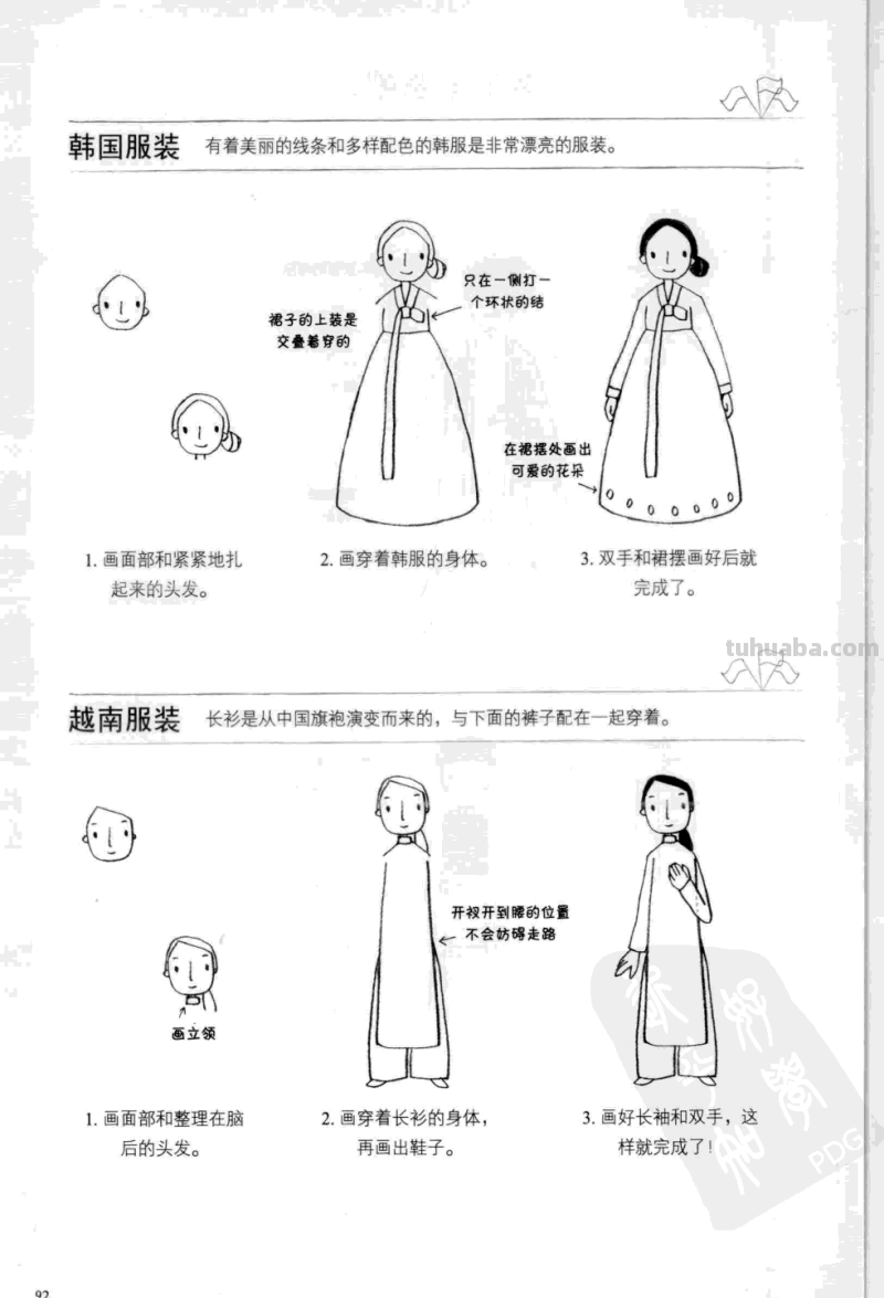 简笔插画也能表现复杂对象，世界各国服饰画法 绘画从此开始 