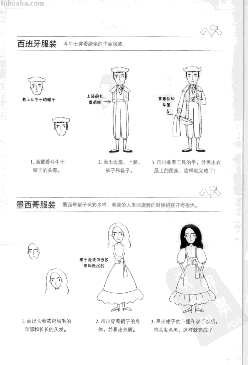 简笔插画也能表现复杂对象，世界各国服饰画法 绘画从此开始 