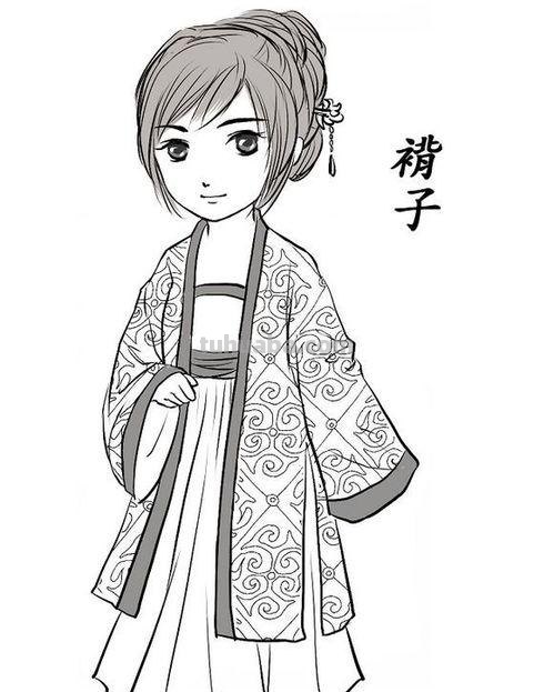 儿童汉族服饰简笔画