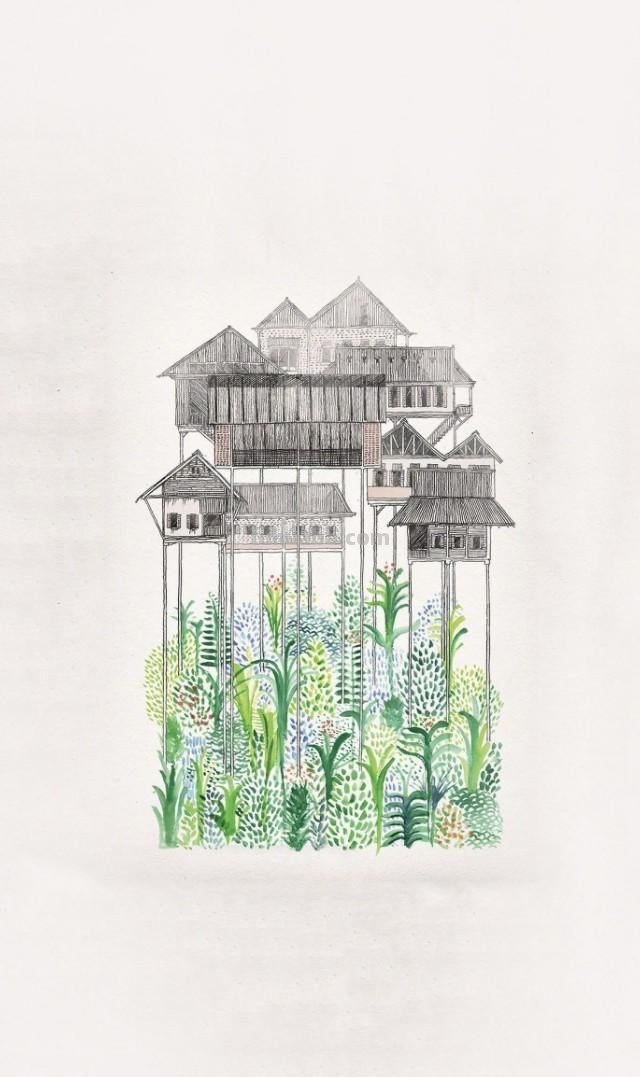 简笔画素材运用范例：建筑小船热气球