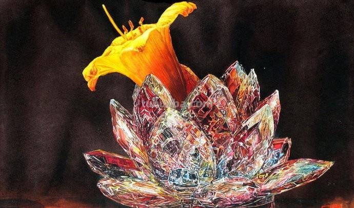 花与水晶玻璃杯的绚丽 / 美国女画家沃伦唯美静物水彩画欣赏